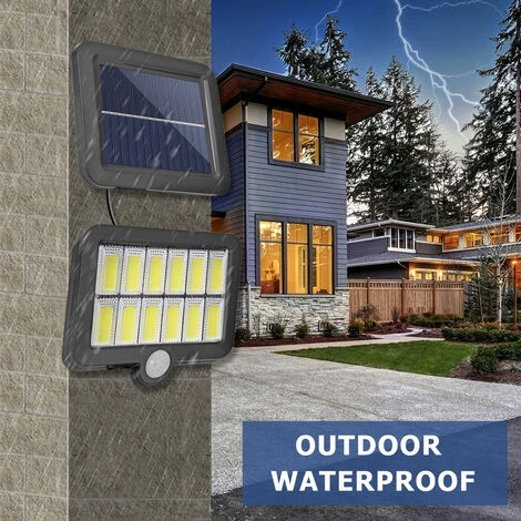 QHJ Solar PIR Motion Sensor Outdoor Yard Flood Lights Split COB LED Wall Street Lamp - Image 4