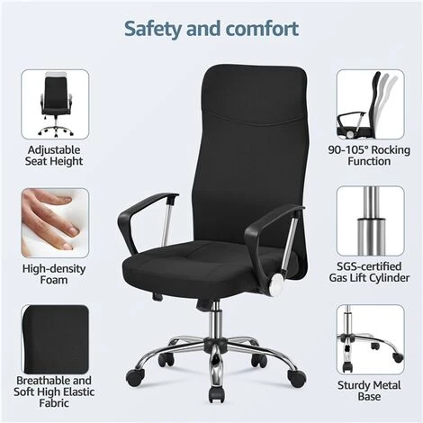 Yaheetech High Back Fabric Office Chair Adjustable Swivel Chair, Black - Image 3