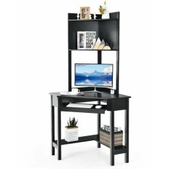 Costway Corner Computer Desk W/ Hutch Space-saving Study Workstation Top Shelf Storage