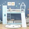 ModernLuxe Bunk Bed With Slide, 3ft Children's Bed, House Bed, Solid Pine Wood Frame, Blue (90x190cm)