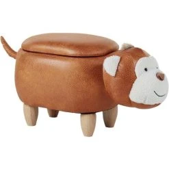 Beliani Modern Faux Leather Stool Distressed Solid Wood Animal Brown Monkey