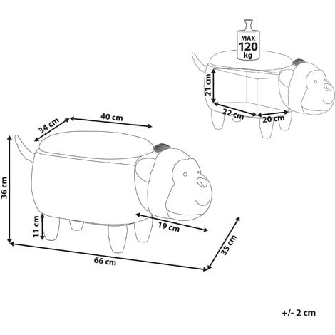 Beliani Modern Faux Leather Stool Distressed Solid Wood Animal Brown Monkey - Image 3
