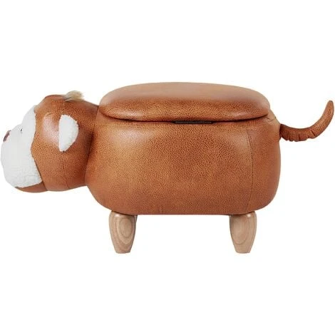 Beliani Modern Faux Leather Stool Distressed Solid Wood Animal Brown Monkey - Image 5