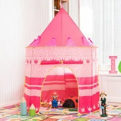 TUMALAGIA Pink Kids Tent Castle Tent For Kids Pop Up Portable Play Tent With Carry Bag Girls Boys Indoor Outdoor