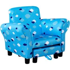 HOMCOM Cute Cloud Star Child Armchair Seat Wood Frame W/ Footrest Padding Blue