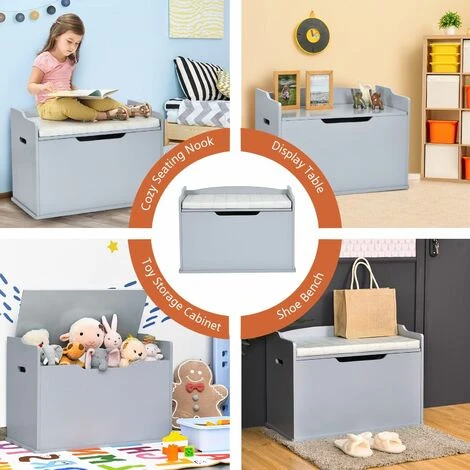 Costway 2-in-1 Modern Flip-top Storage Chest Wooden Storage Organizer Bench Toy Box Unit - Image 3