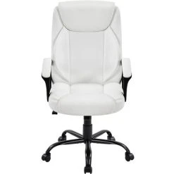 Yaheetech High Back Executive Office Chair With Faux Leather Upholstered Seat & Arms, White