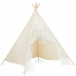 Casart Kids Lace Teepee Tent Foldable Children Play Tent W/ 4 Wooden Poles