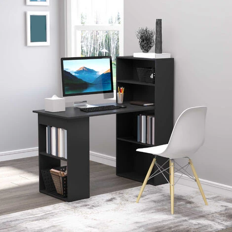 HOMCOM 120cm Modern Computer Desk Bookshelf Writing Table Workstation Black - Image 3