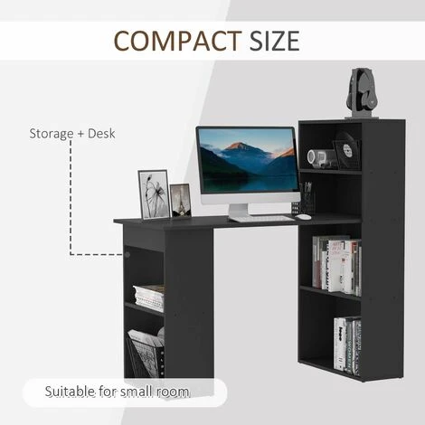 HOMCOM 120cm Modern Computer Desk Bookshelf Writing Table Workstation Black - Image 5