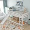 SWEEVT Bunk Beds Single Bunk Bed With Convertible Slide And Ladder,White