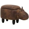 Beliani Modern Faux Leather Stool Brown Upholstery Storage Solid Wood Animal Hippo